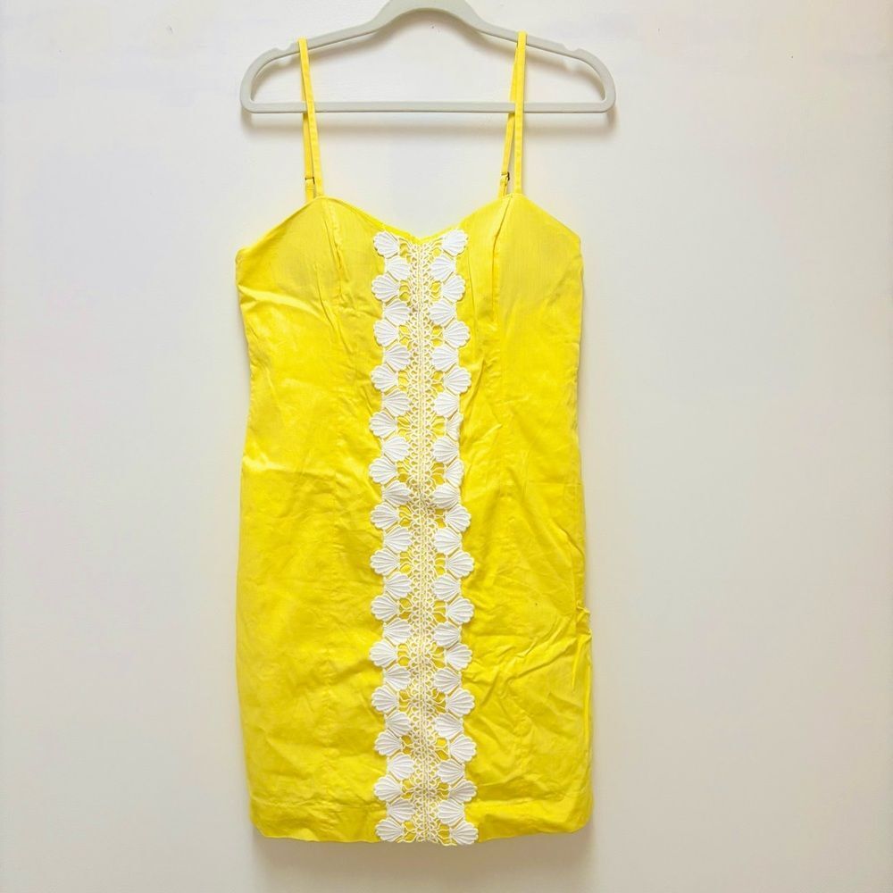 Lilly Pulitzer Shelli Stretch Dress – Watch Hill Yellow, Lace Detail, Size 6 - Picture 4 of 6
